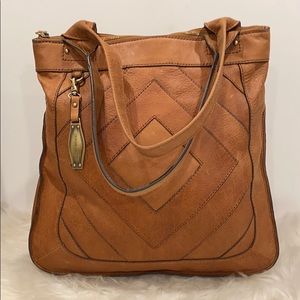 Lucky Brand 100 💯 Brown Leather top zip tote bag